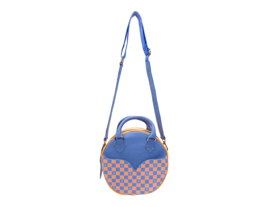 Fluevog Shoes Blue & Orange Round Leather Bag - Lucy Style Handbag