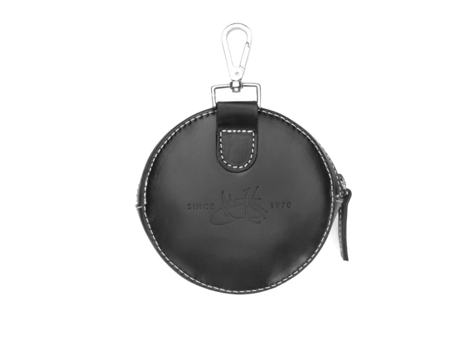 Fluevog Shoes Black Round Clip-On Pouch | Kitty Themed Accessory