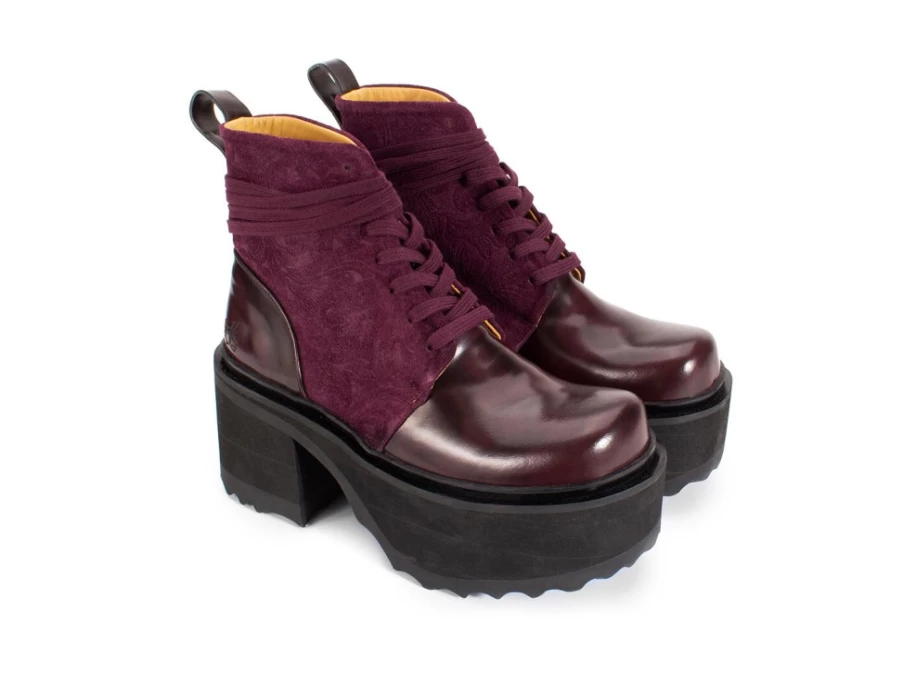 Fluevog Shoes Smarty Burgundy Lace-Up Platform Boots for Women