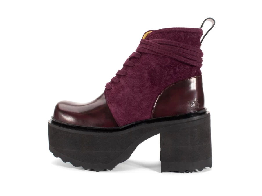 Fluevog Shoes Smarty Burgundy Lace-Up Platform Boots for Women