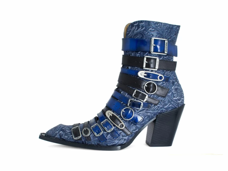 Fluevog Blue Zip-Up Ankle Boots With Buckles | Conceptual Cookie Design
