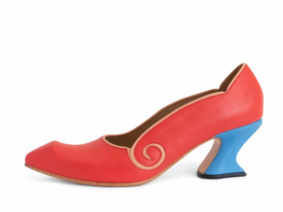 Fluevog Shoes Clara Red Leather Swirl Pump Women's Fashion Heels