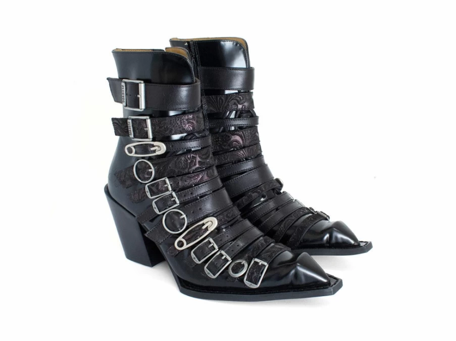 Fluevog Black Zip-Up Ankle Boots With Buckles | Conceptual Cookie Design