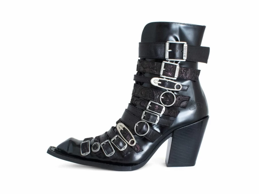 Fluevog Black Zip-Up Ankle Boots With Buckles | Conceptual Cookie Design