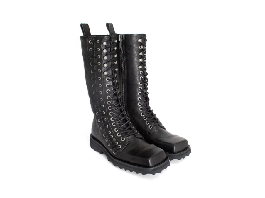 Fluevog Shoes Alonso Black Tall Lace-Up Boot with Zipper - Stylish & Comfortable Footwear