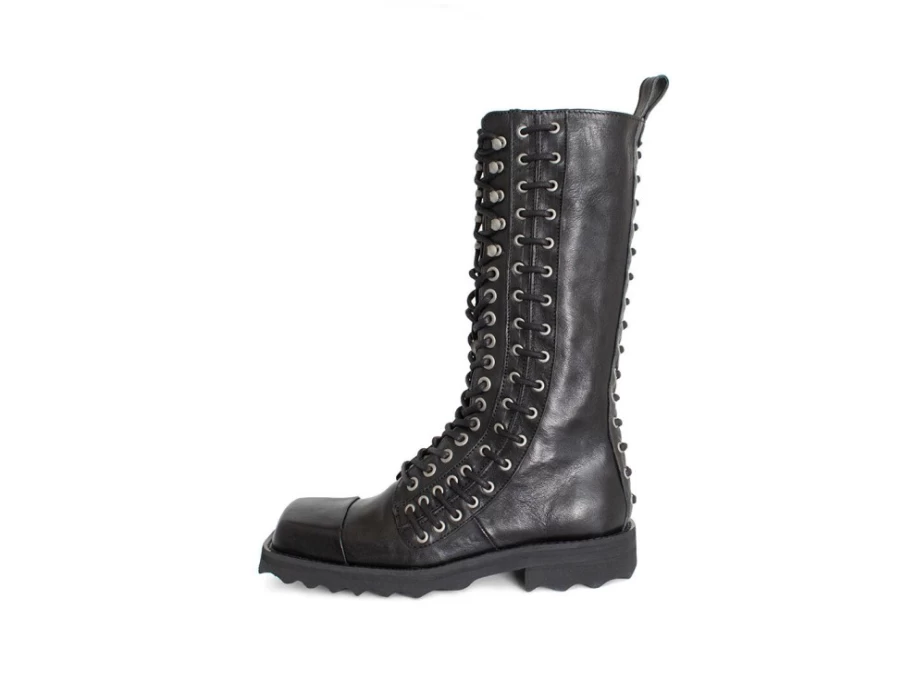 Fluevog Shoes Alonso Black Tall Lace-Up Boot with Zipper - Stylish & Comfortable Footwear