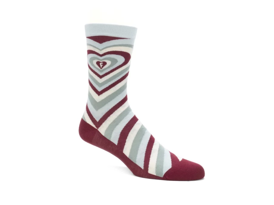Fluevog Shoes Baobao Vog Socks | Cream Blue Burgundy Heart Illusion Pattern Casual Socks