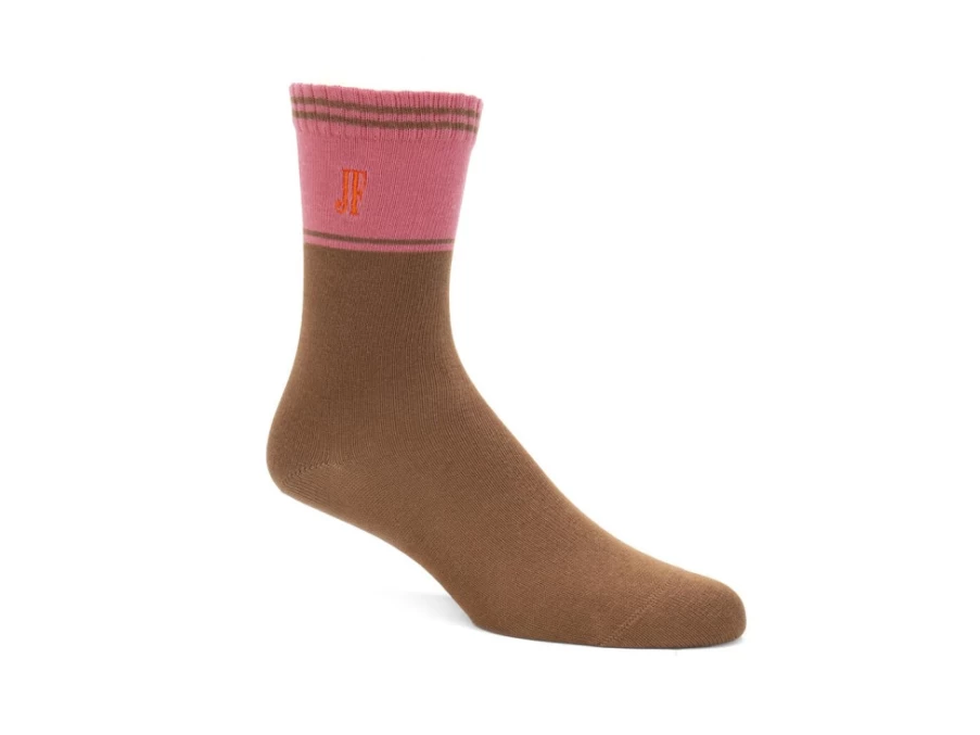 Fluevog Shoes Citta Vog Thick Colourblock Socks - Pink & Brown Striped Casual Socks