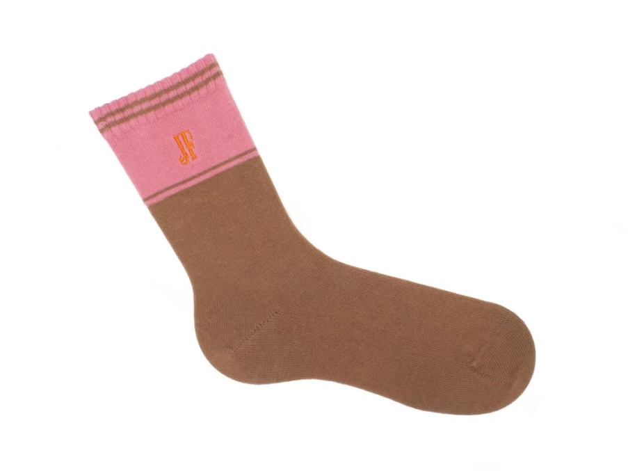 Fluevog Shoes Citta Vog Thick Colourblock Socks - Pink & Brown Striped Casual Socks