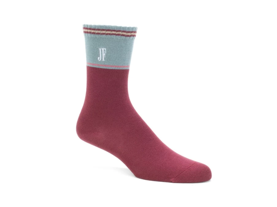 Fluevog Shoes Citta Vog Thick Colourblock Socks - Burgundy/Blue Striped Comfort Socks