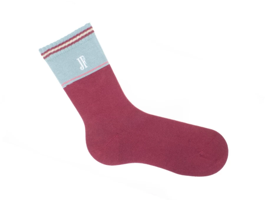 Fluevog Shoes Citta Vog Thick Colourblock Socks - Burgundy/Blue Striped Comfort Socks