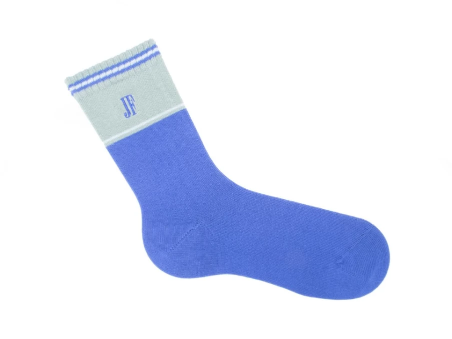 Fluevog Shoes Citta Vog Thick Colourblock Socks - Blue/Green Striped Casual Socks for Men & Women