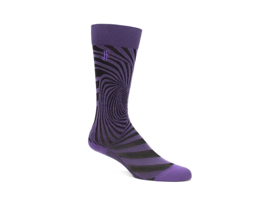 Fluevog Shoes Oberon Vog Knee-High Socks | Purple & Black Optical Illusion Dress Socks