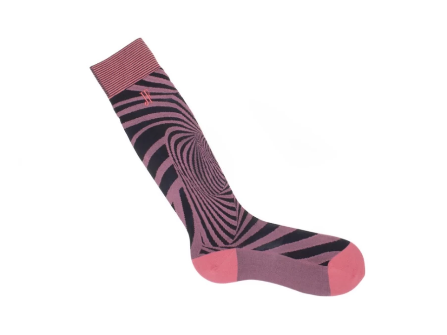 Fluevog Shoes Oberon Vog Knee-High Socks | Pink & Black Optical Illusion Pattern