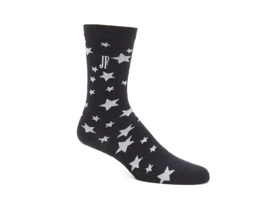 Fluevog Shoes Bianca Vog Socks - Black/Metallic Silver Large Star Pattern Ankle Socks
