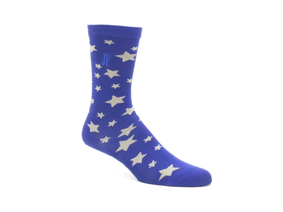 Fluevog Shoes Bianca Vog Socks - Navy/Beige Large Star Pattern Crew Socks