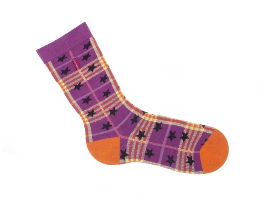 Fluevog Shoes Purple Plaid and Stars Socks | Ebi Vog Socks