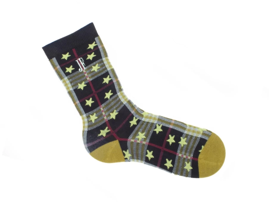 Fluevog Black Plaid and Stars Socks | Ebi Vog Patterned Socks