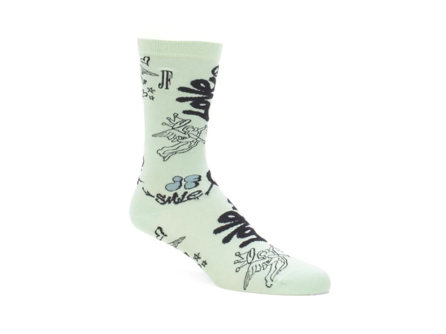 Fluevog Shoes Wolfie Vog Socks | Custom Green Graffiti Print Socks for Men & Women