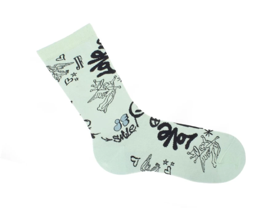 Fluevog Shoes Wolfie Vog Socks | Custom Green Graffiti Print Socks for Men & Women