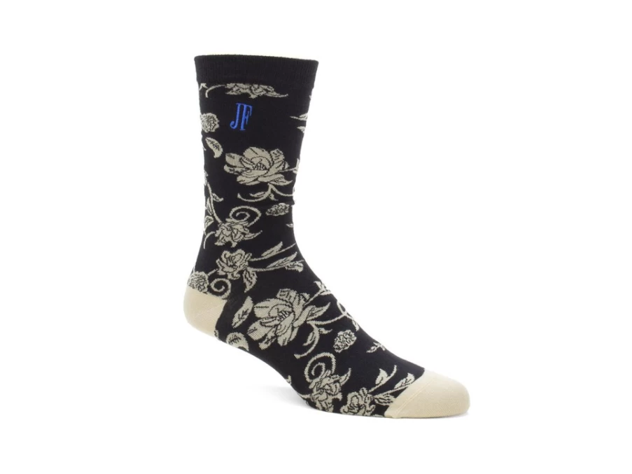 Fluevog Shoes Black Custom Floral Socks | Xay Xay Vog Socks for Women & Men
