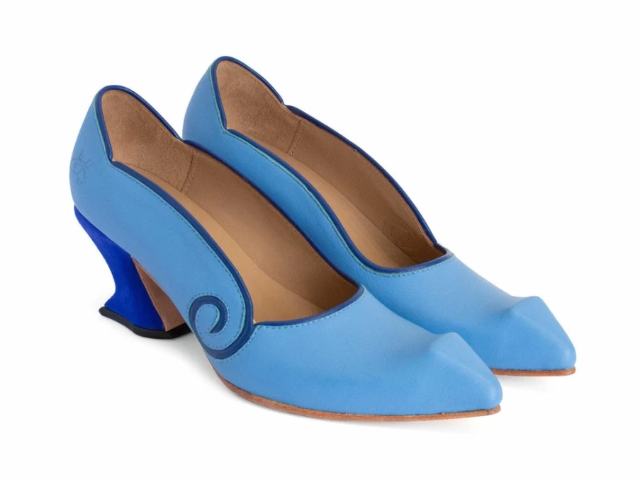 Fluevog Shoes Clara Blue Leather Swirl Pump Women's Fashion Heels