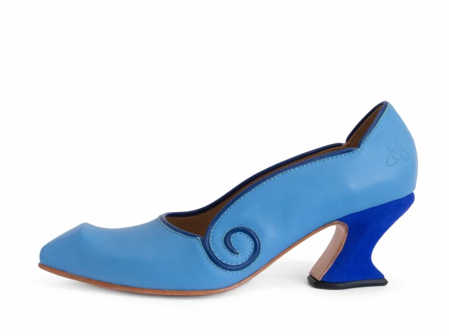 Fluevog Shoes Clara Blue Leather Swirl Pump Women's Fashion Heels