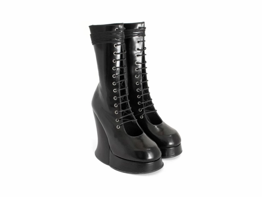Fluevog Black Lace-Up Corset Boots for Women | Stylish & Comfortable Ankle Boots