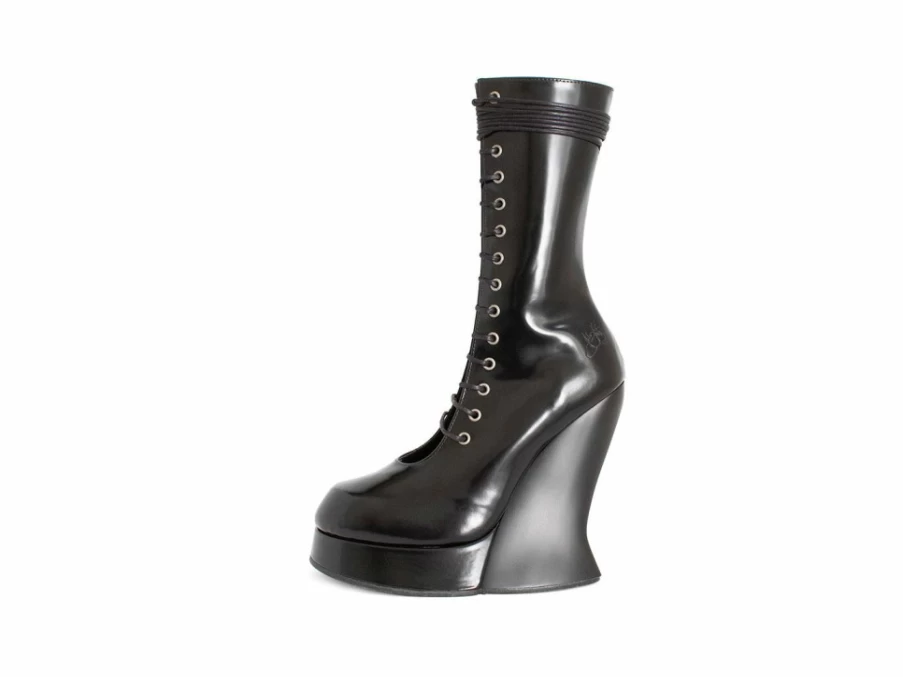 Fluevog Shoes Black Lace-Up Corset Boots for Women – Stylish & Elegant Design