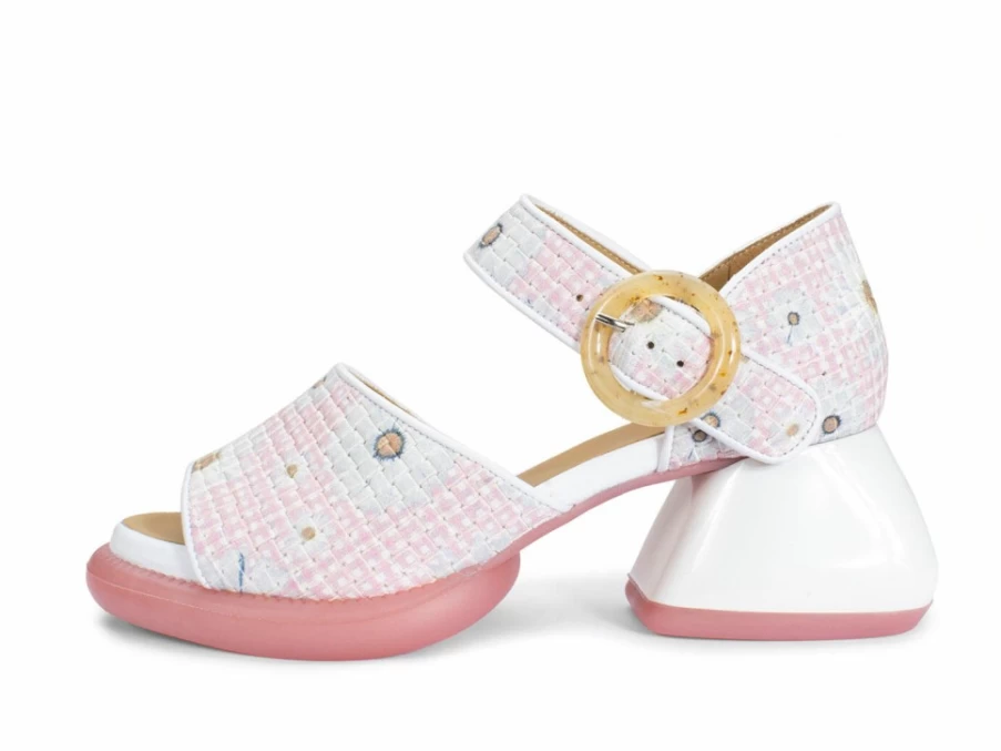 Fluevog Shoes Bridget Pink Daisy Leather Sandals for Women | Comfortable & Stylish