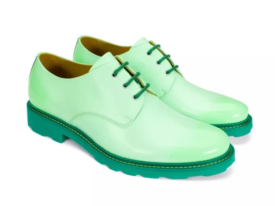 Fluevog Shoes Winnie Classic Derby Shoes in Mint Green – Stylish & Comfortable Footwear