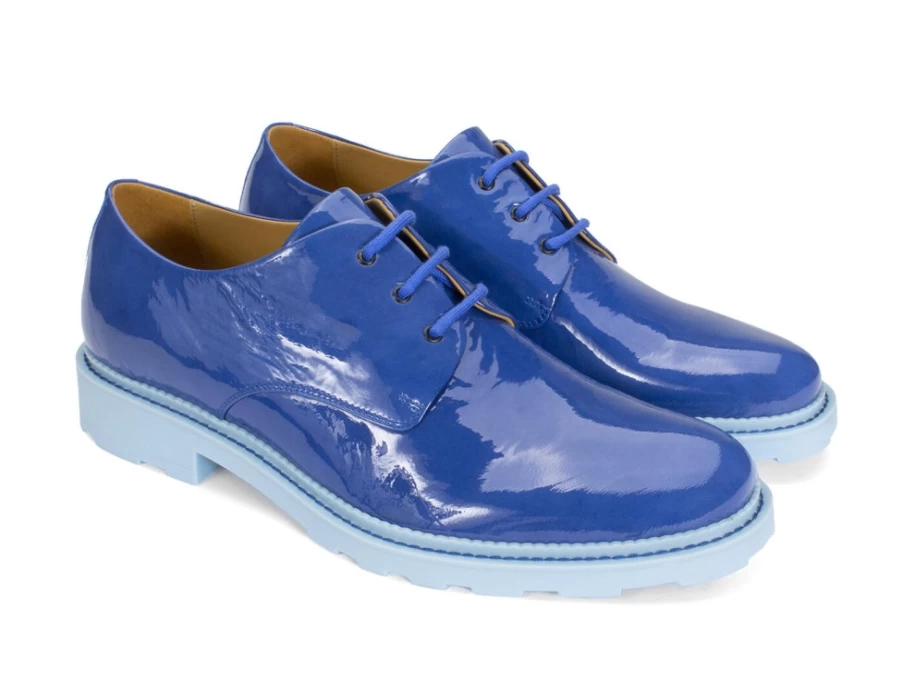 Fluevog Shoes Winnie Classic Derby Shoes for Men & Women in Blue | Timeless Leather Slip-On Design