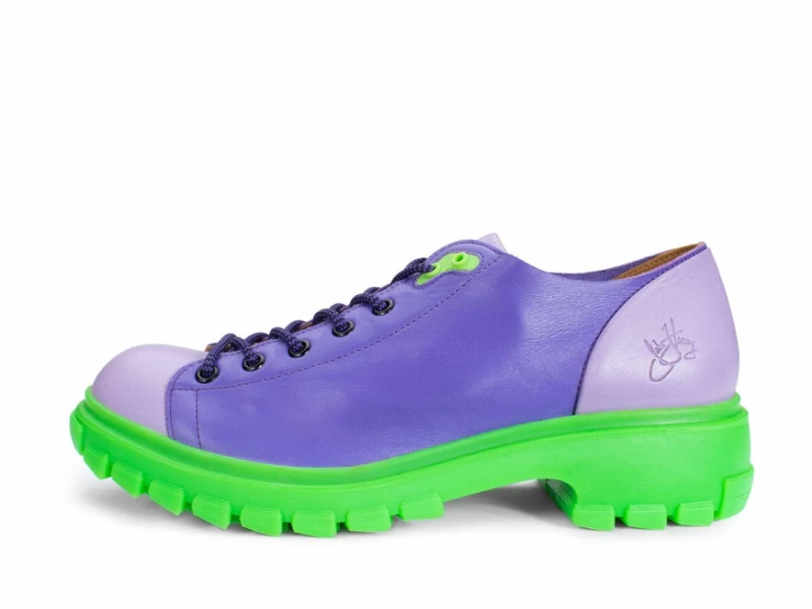 Fluevog Shoes Purple Green Leather Hiker Boots | Mardi Style Outdoor Footwear