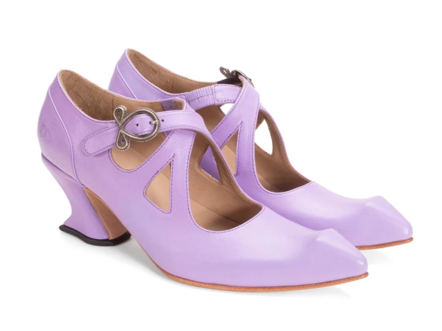 Fluevog Shoes Maddalena Elegant Lavender Heel With Strap for Women