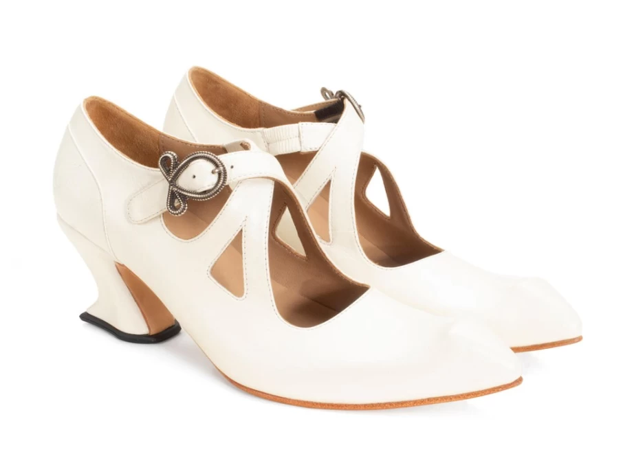 Fluevog Shoes Maddalena Off-White Elegant Strappy Heels for Women