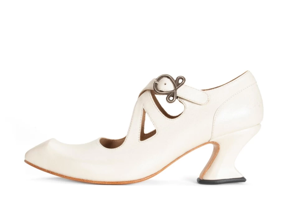 Fluevog Shoes Maddalena Off-White Elegant Strappy Heels for Women
