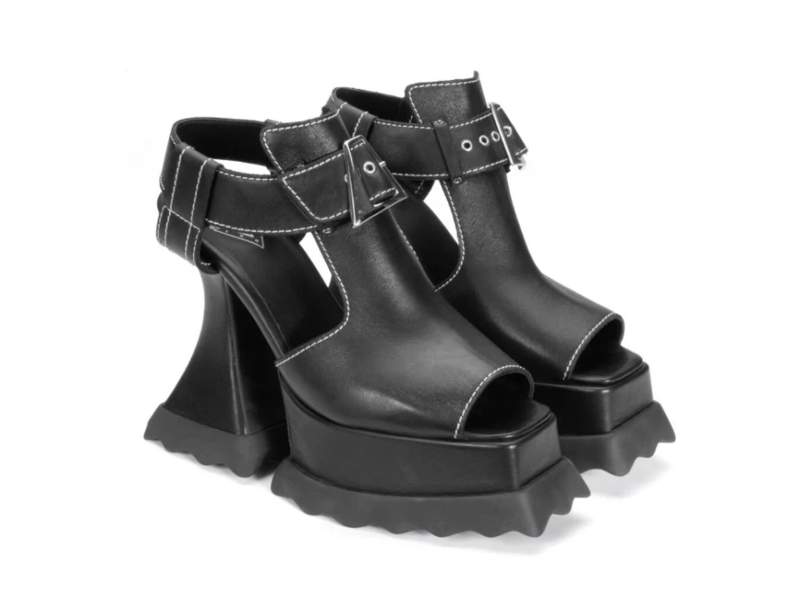 Fluevog Shoes Daisy Black T-Strap Platform Heels for Women