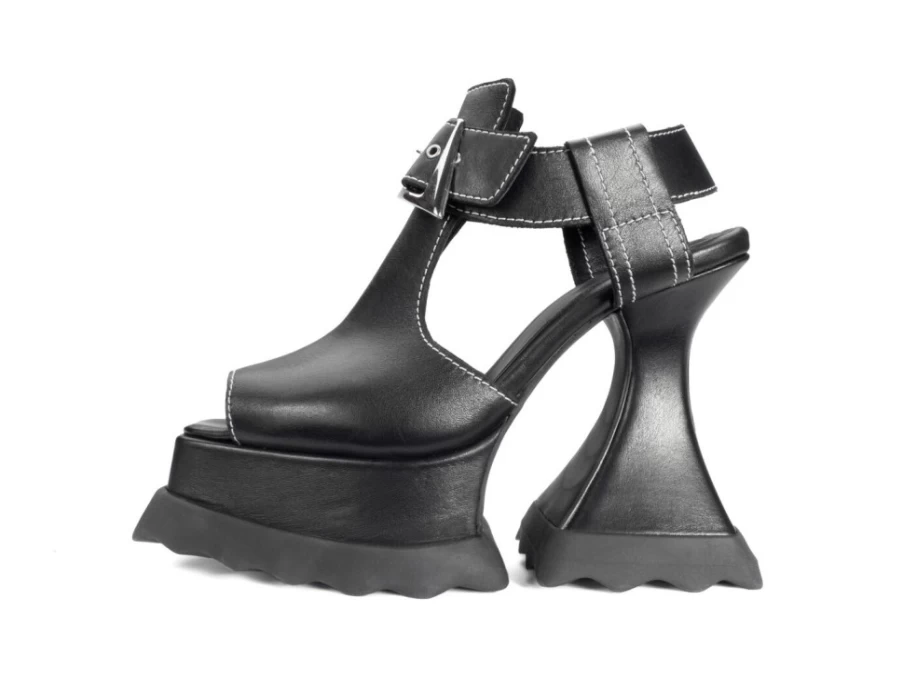 Fluevog Shoes Daisy Black T-Strap Platform Heels for Women