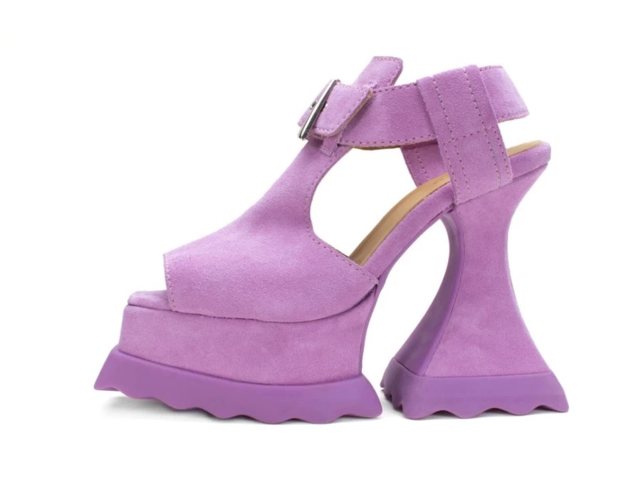 Fluevog Shoes Purple Daisy T-Strap Platform Heels for Women