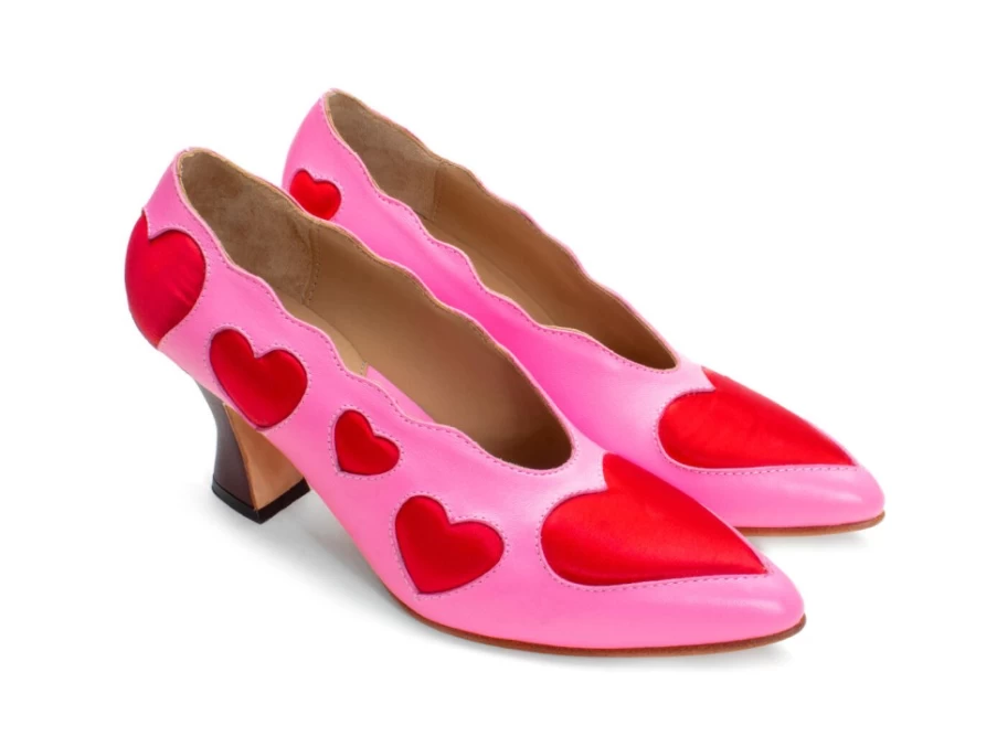 Fluevog Shoes Blaise Pump With Applique in Pink/Red | Stylish Women's Heels