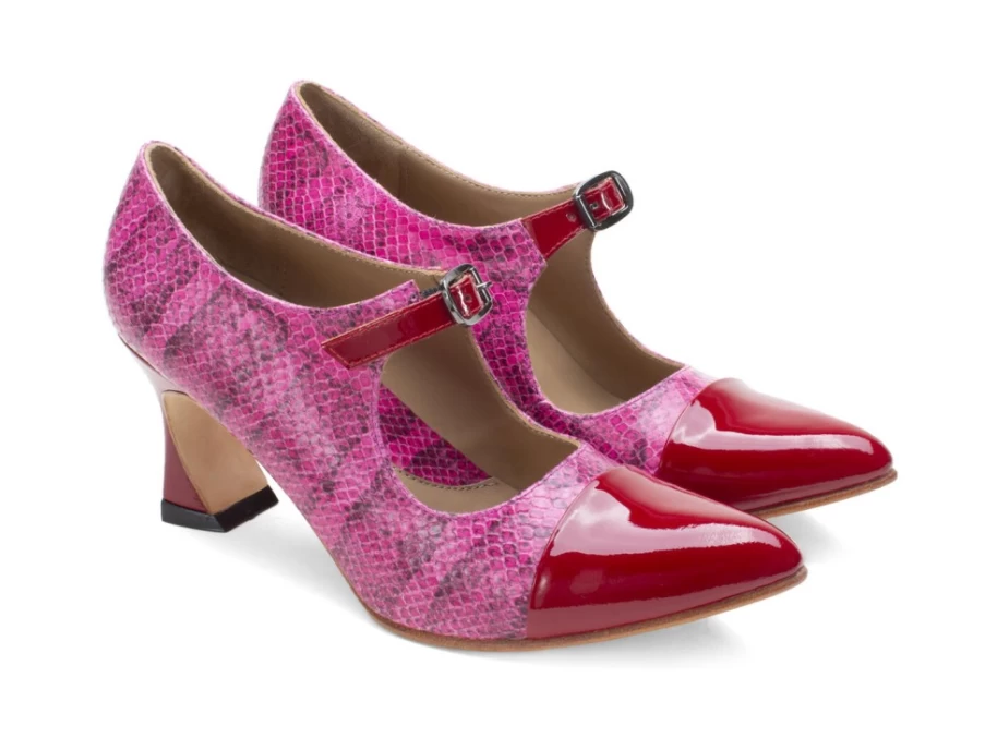 Fluevog Shoes Malala Mary Jane Heels in Pink & Red | Women's Fashion Footwear