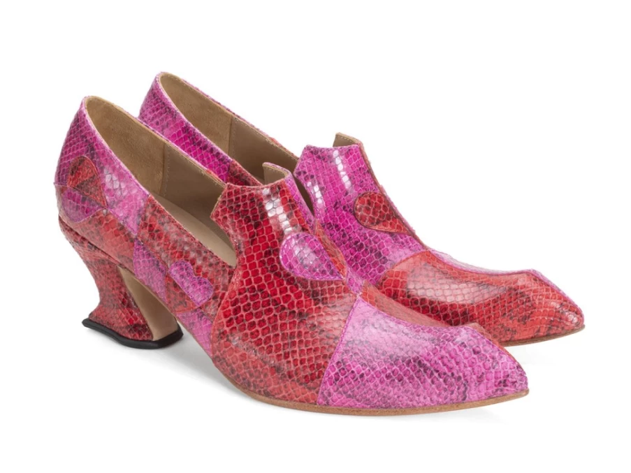 Fluevog Shoes Kaija Pink Red Heart Loafer Heels for Women
