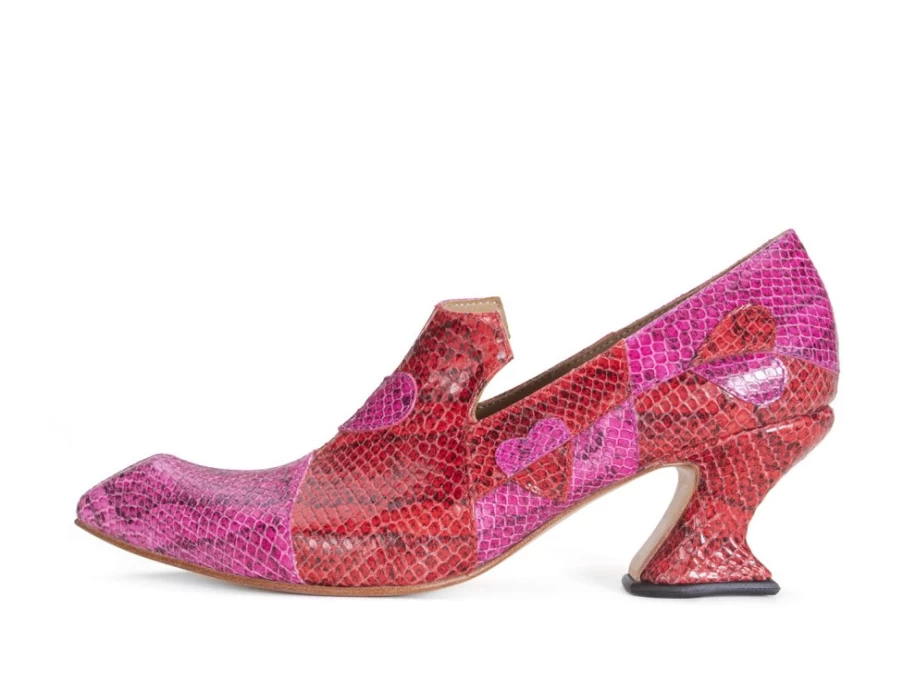 Fluevog Shoes Kaija Pink Red Heart Loafer Heels for Women