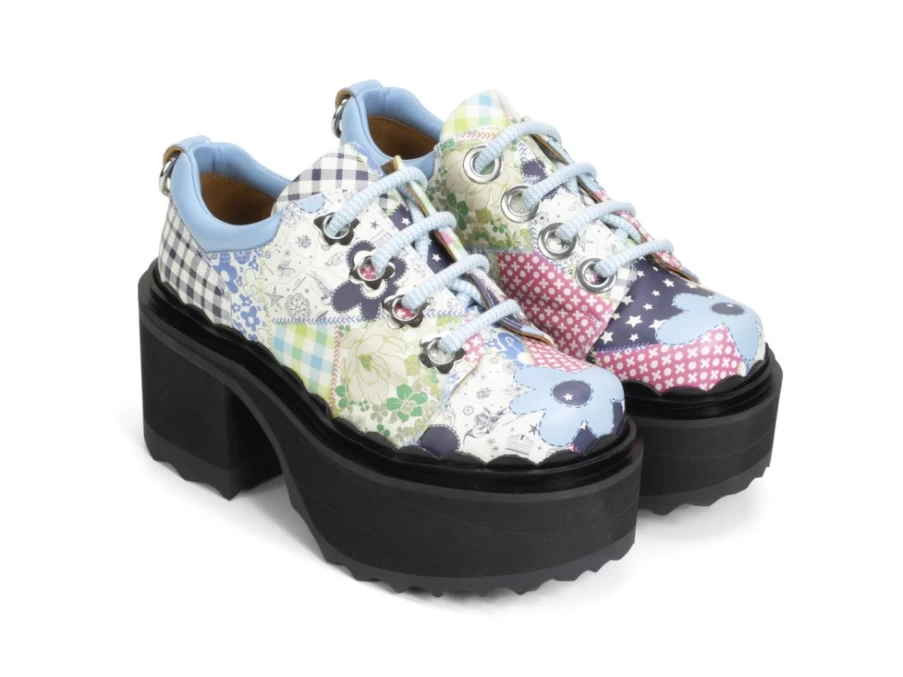 Fluevog Shoes Patchwork Fizzy Flowery Platform Sneakers for Women