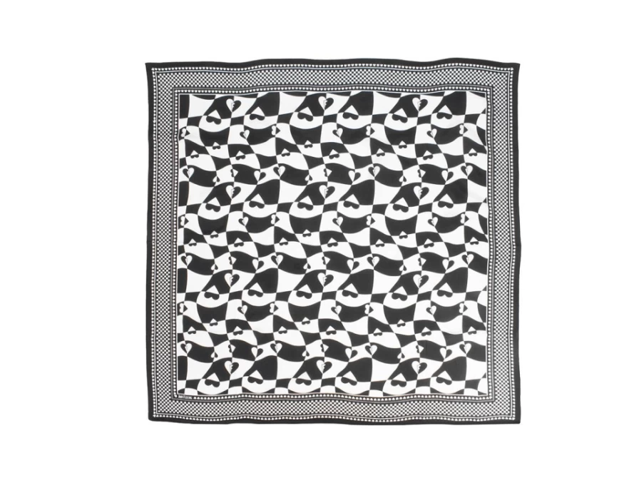 "Fluevog Shoes Warped Hearts Scarf – Large Black & White Silk Scarf for Women & Men"