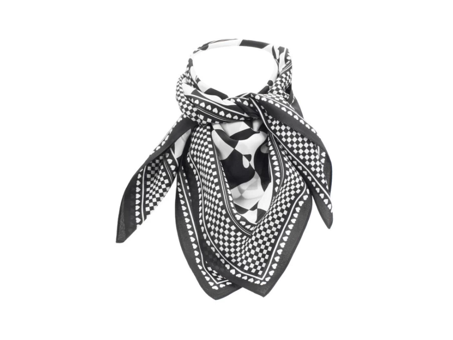"Fluevog Shoes Warped Hearts Scarf – Large Black & White Silk Scarf for Women & Men"