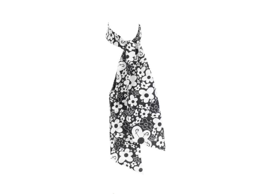 Fluevog Shoes Rebel Petal Scarf - Floral Tie Scarf in Black & White | Stylish Fashion Accessory