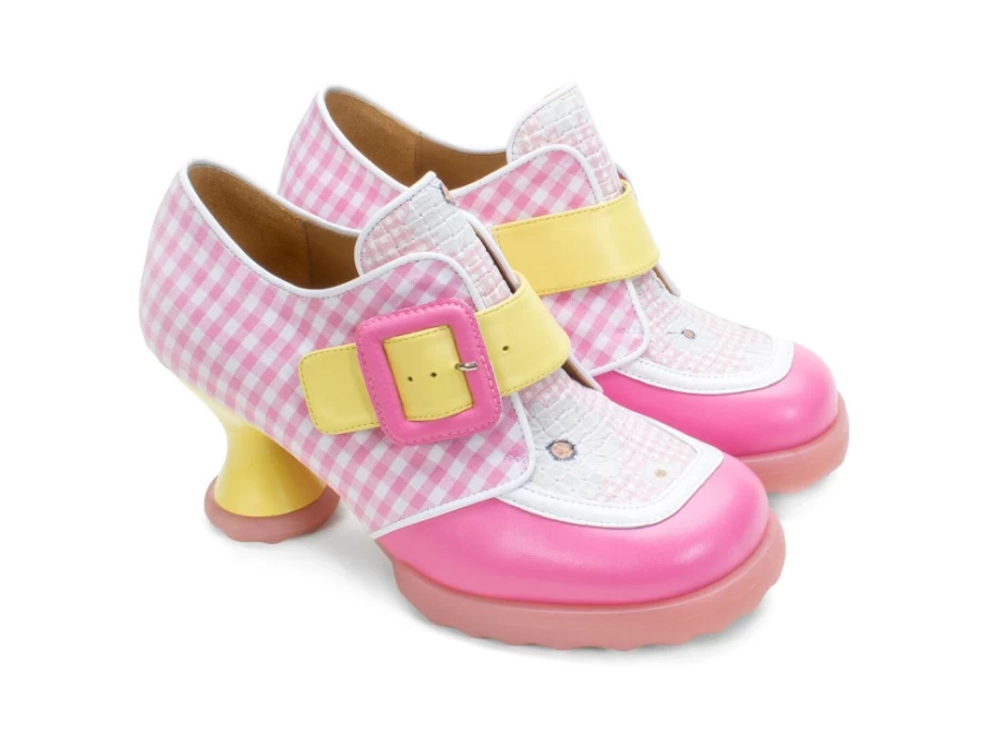 Fluevog Shoes Lolly Contrast Buckle Shoes in Pink & Yellow | Bold Color Block Design
