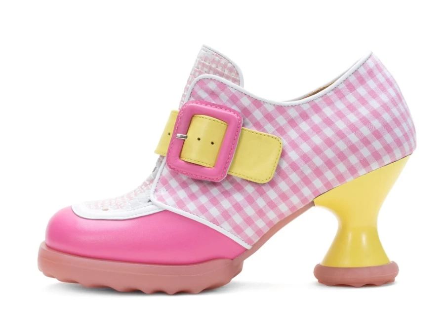 Fluevog Shoes Lolly Contrast Buckle Shoes in Pink & Yellow | Bold Color Block Design