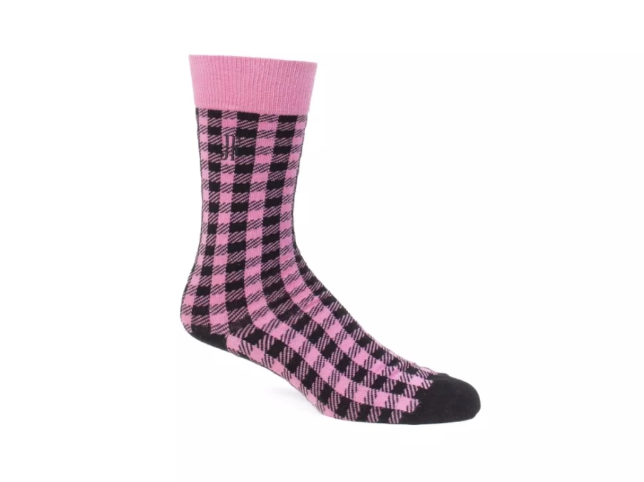 Fluevog Shoes Leroy Vog Gingham Socks - Pink and Black Striped Casual Socks